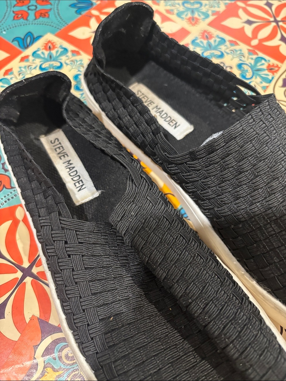 Steve Madden Black Woven Slip-On Loafers